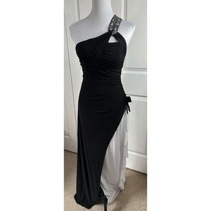 Blondie Nites Stacy Sklar Dress Juniors 7 Black White Maxi Prom Rhinestones Bra